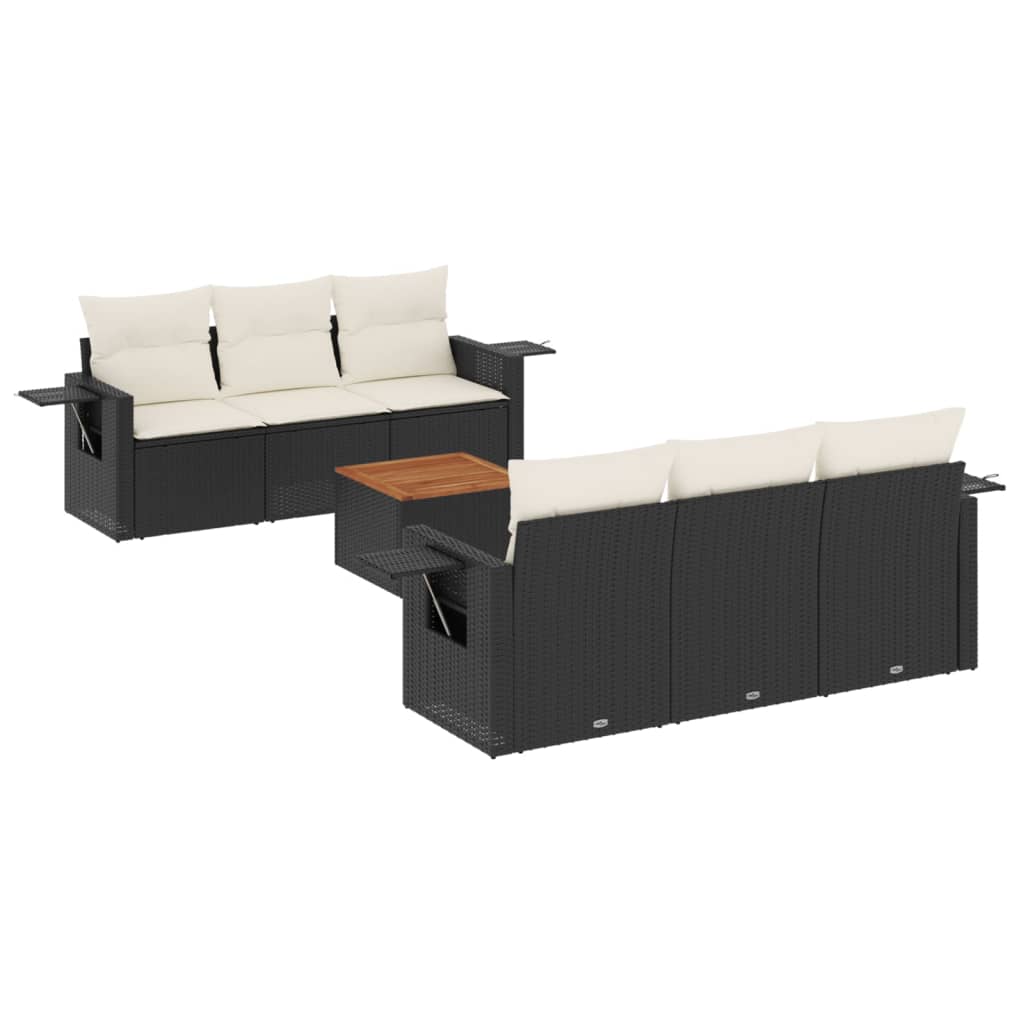 7-dijelni set vrtnih sofa od poliratana s jastucima crni