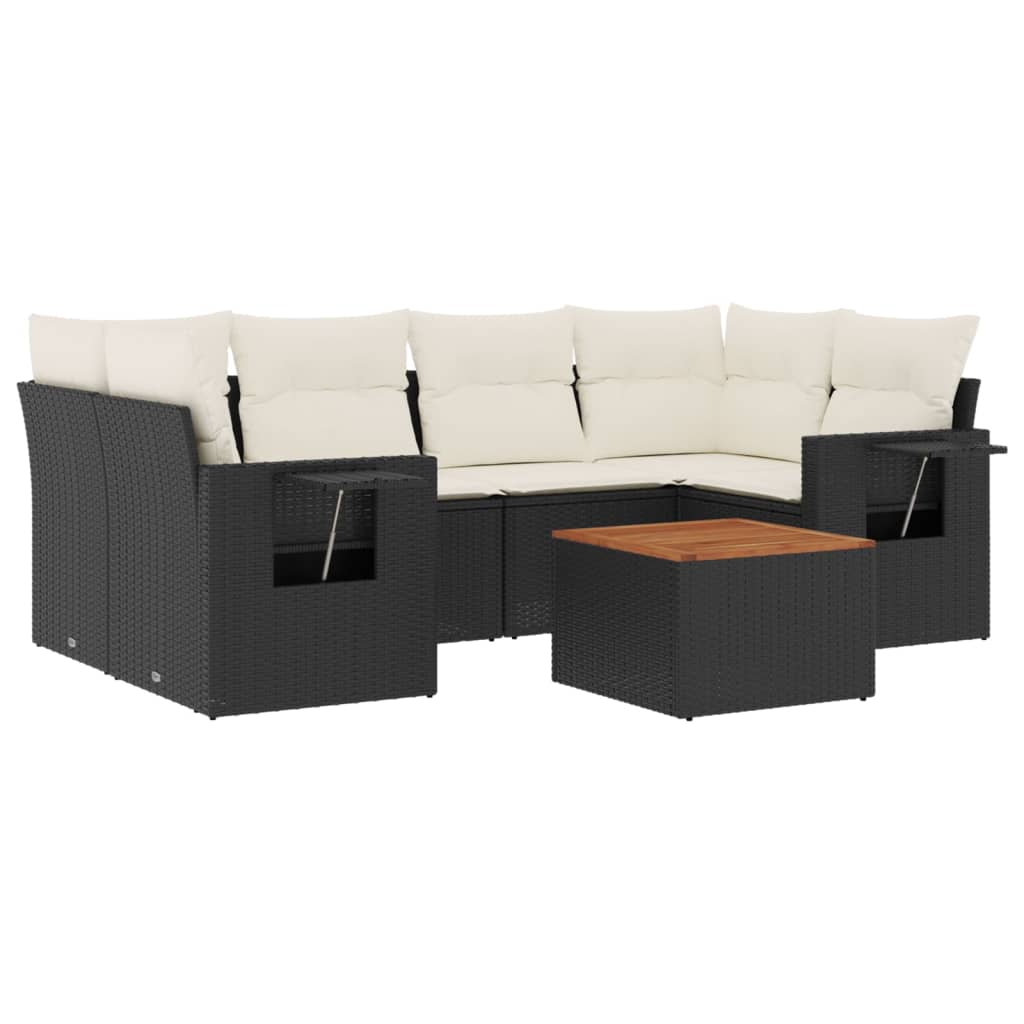 7-dijelni set vrtnih sofa od poliratana s jastucima crni
