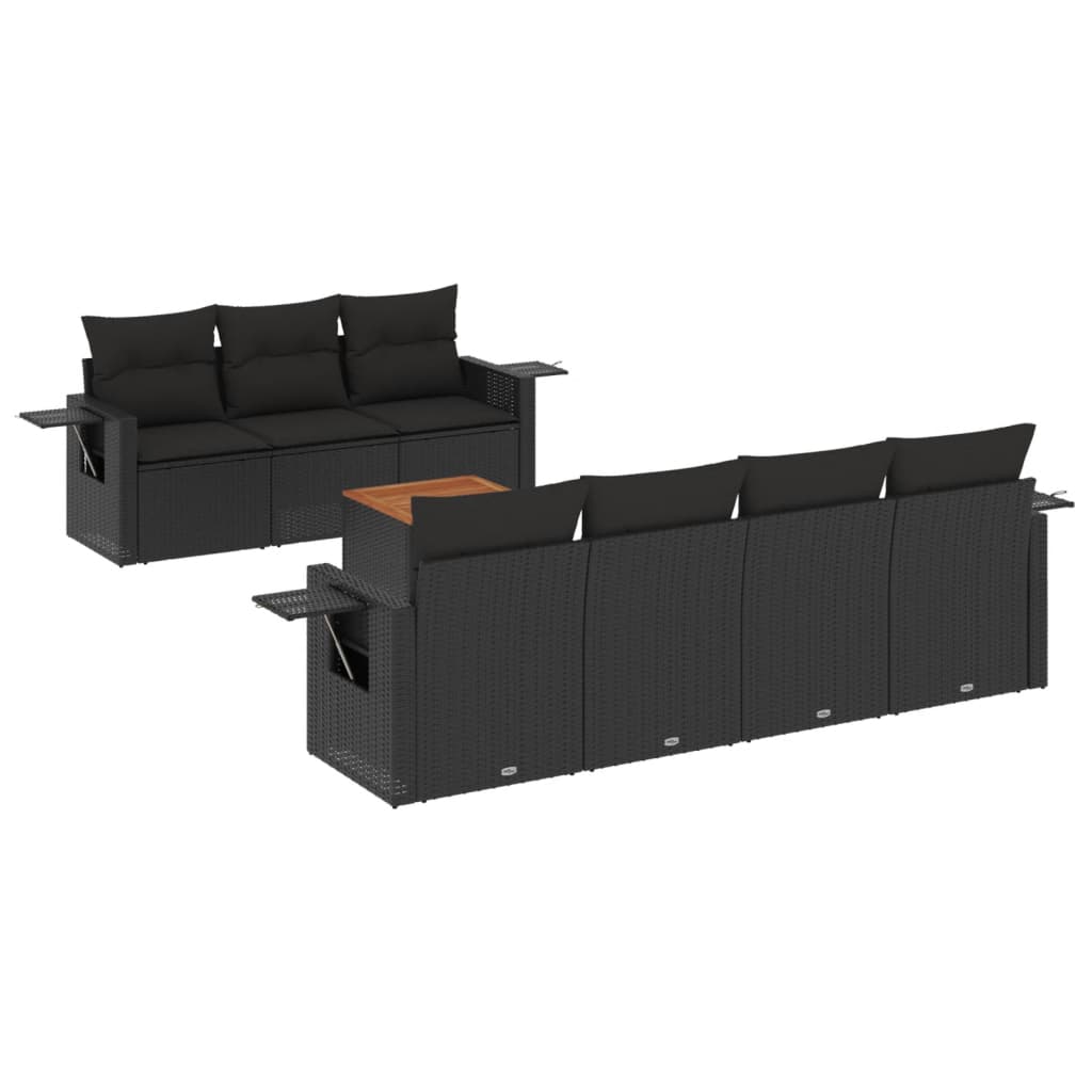 8-dijelni set vrtnih sofa od poliratana s jastucima crni
