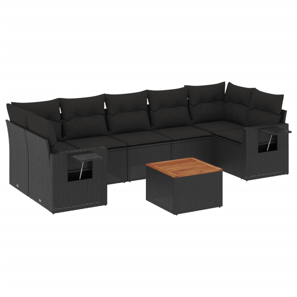 8-dijelni set vrtnih sofa od poliratana s jastucima crni