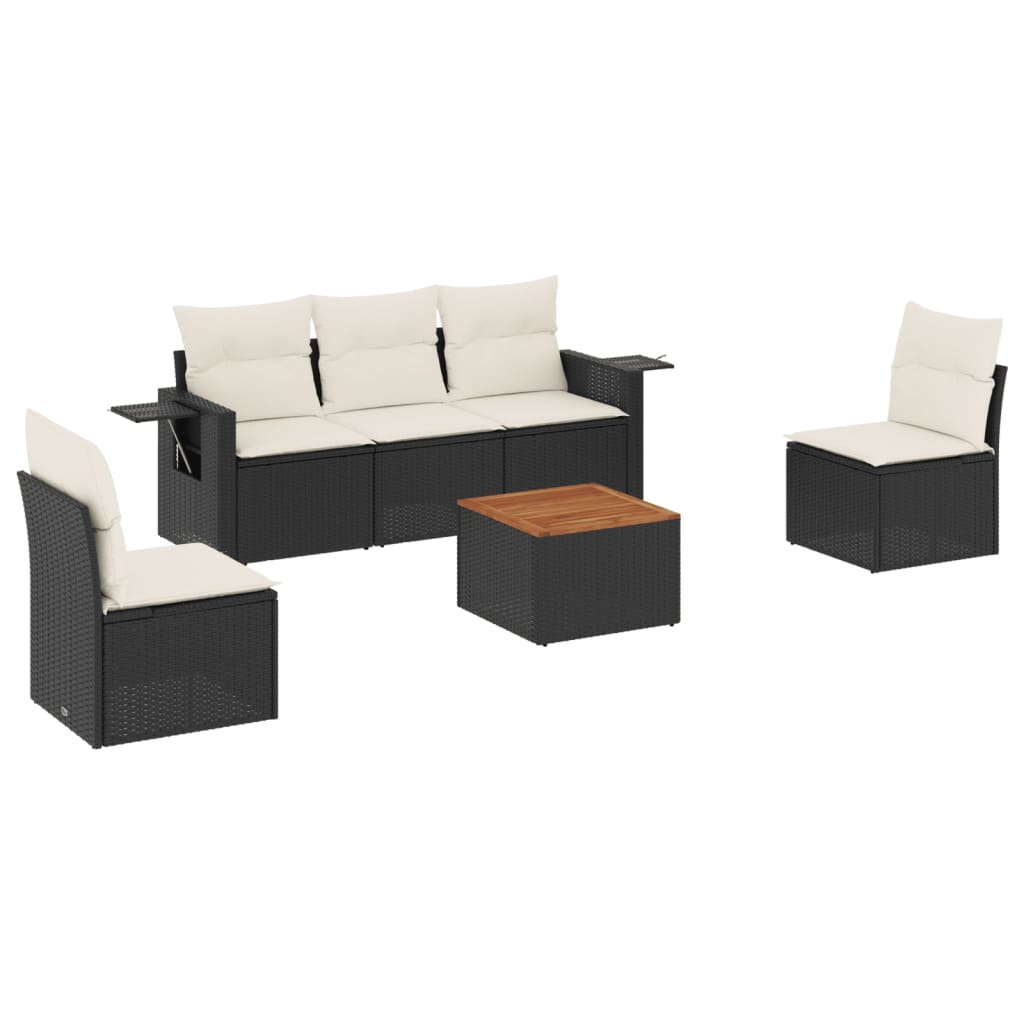6-dijelni set vrtnih sofa s jastucima crni od poliratana