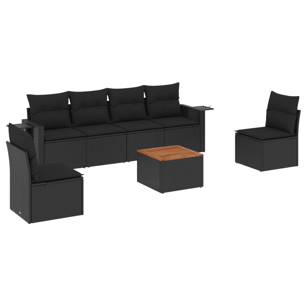 7-dijelni set vrtnih sofa od poliratana s jastucima crni