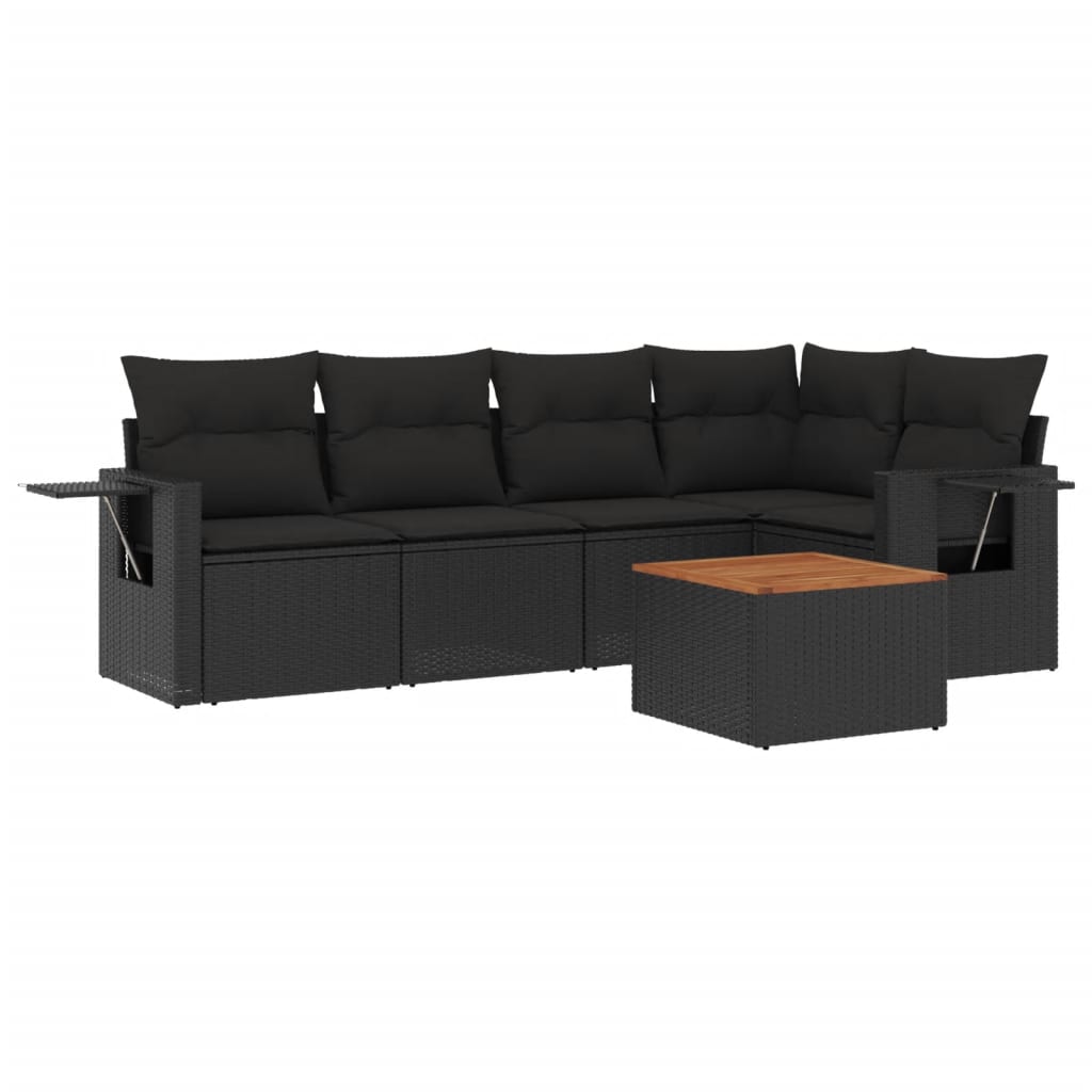 6-dijelni set vrtnih sofa s jastucima crni od poliratana