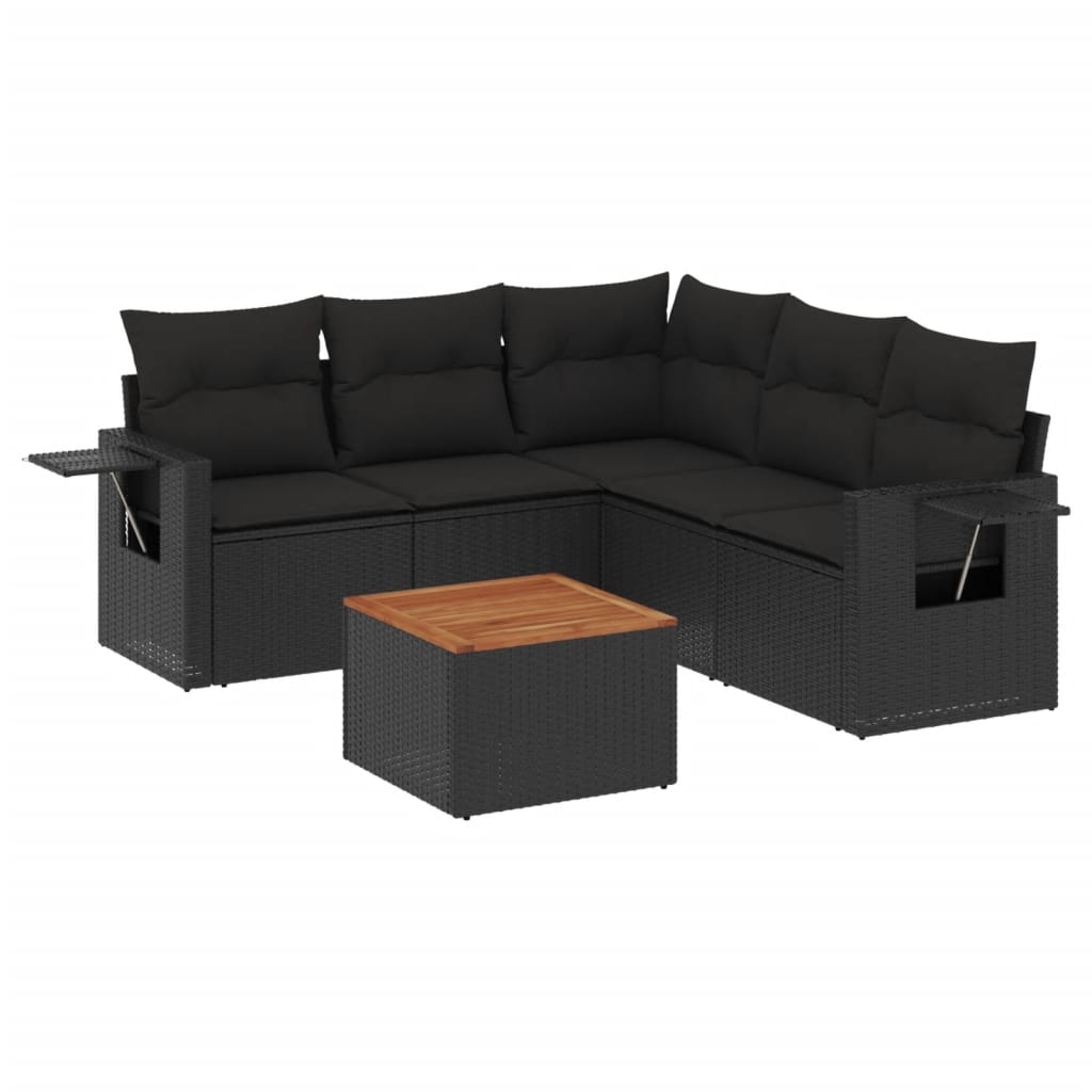 6-dijelni set vrtnih sofa s jastucima crni od poliratana
