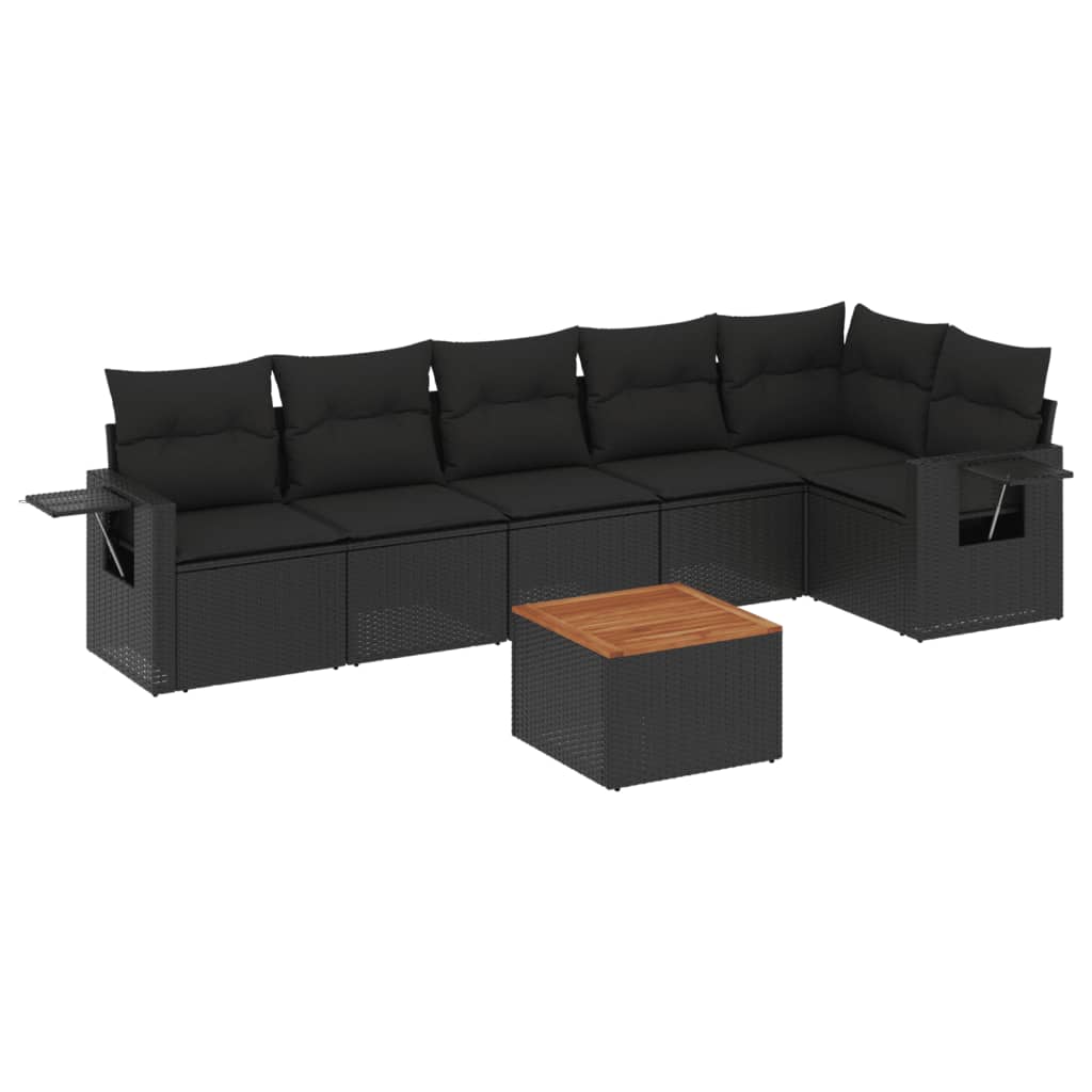 7-dijelni set vrtnih sofa od poliratana s jastucima crni