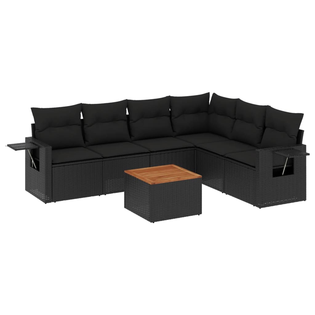 7-dijelni set vrtnih sofa od poliratana s jastucima crni