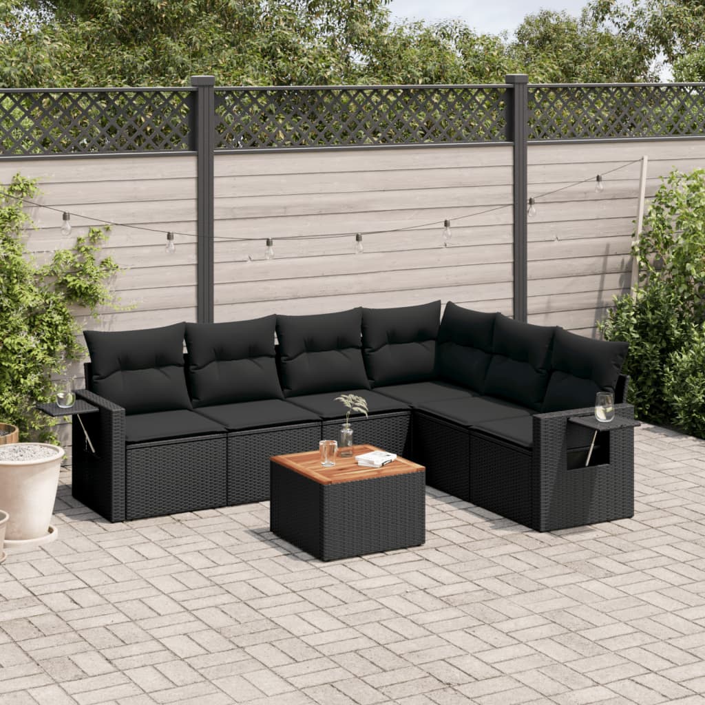 7-dijelni set vrtnih sofa od poliratana s jastucima crni