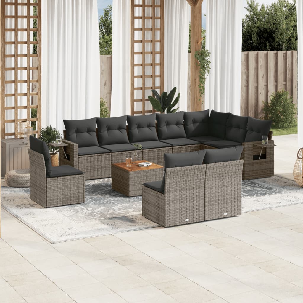 11-dijelni set vrtnih sofa od poliratana s jastucima sivi