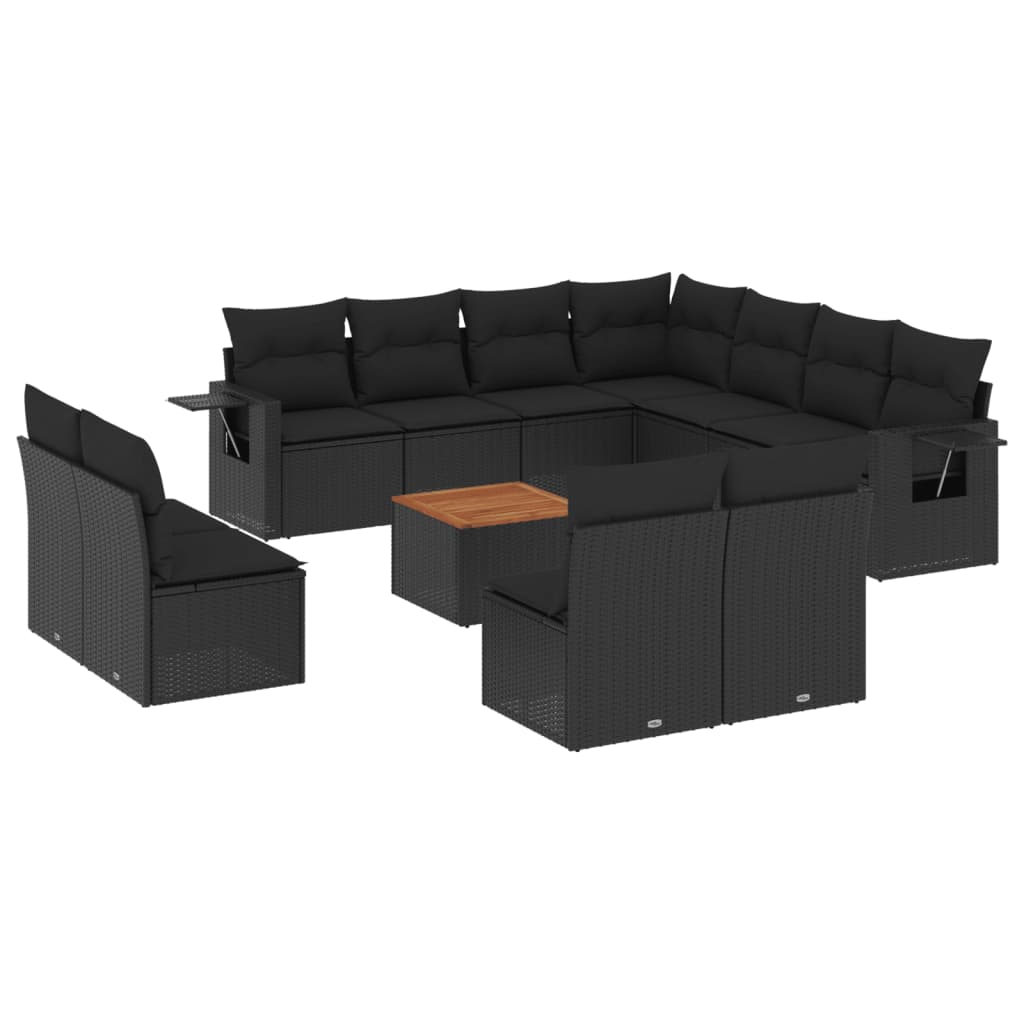 12-dijelni set vrtnih sofa od poliratana s jastucima crni