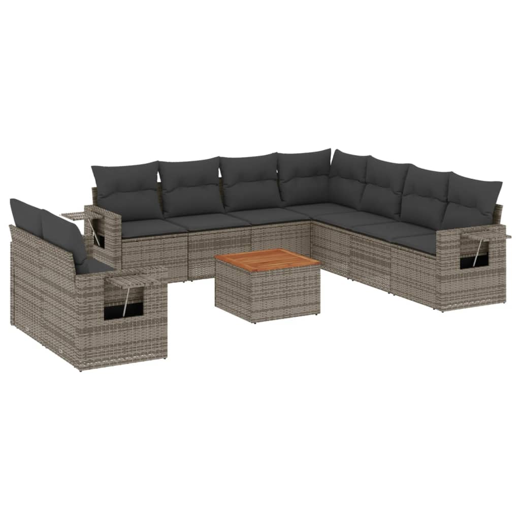 10-dijelni set vrtnih sofa od poliratana s jastucima sivi