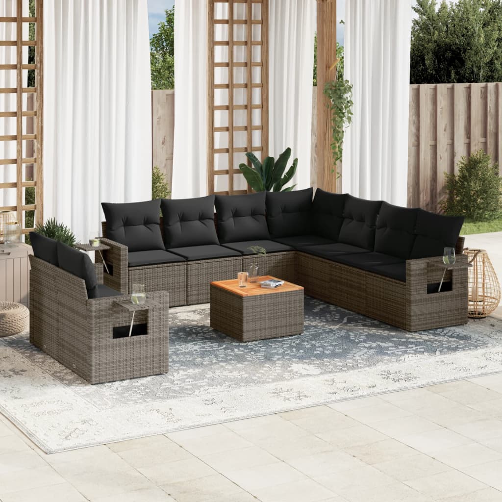 10-dijelni set vrtnih sofa od poliratana s jastucima sivi