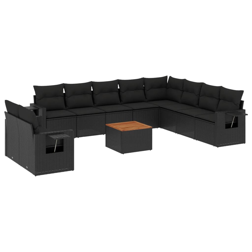 11-dijelni set vrtnih sofa od poliratana s jastucima crni