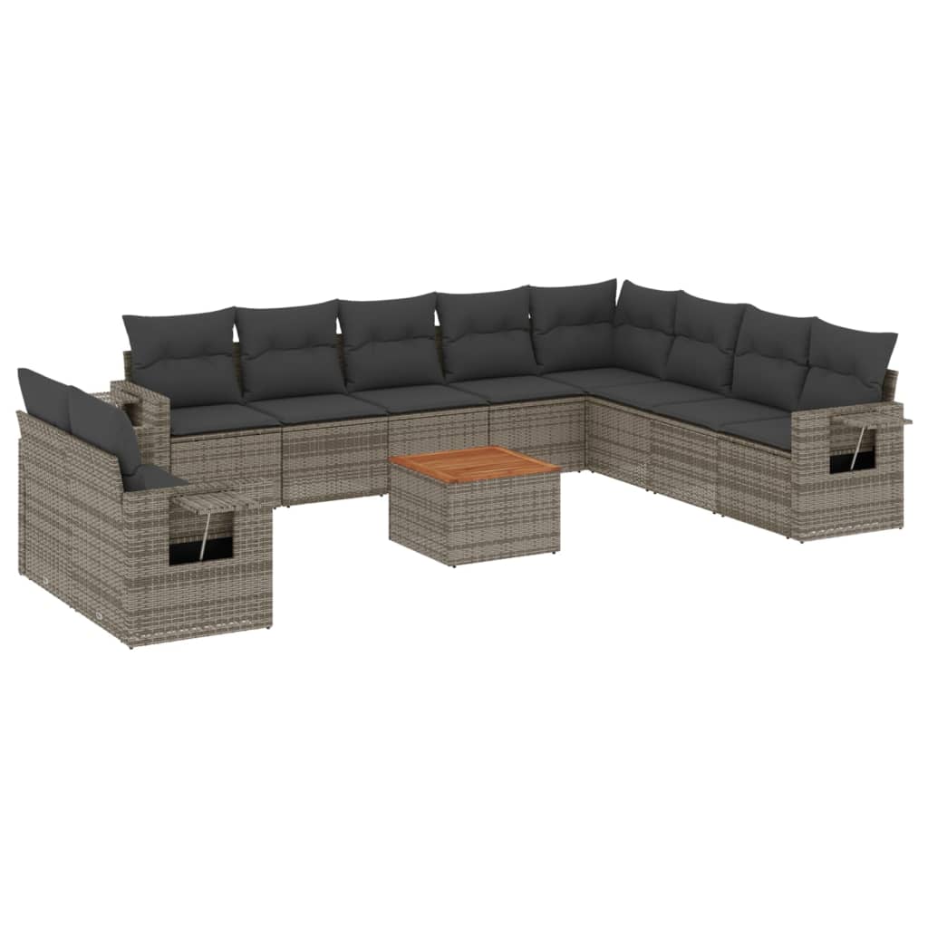 11-dijelni set vrtnih sofa od poliratana s jastucima sivi