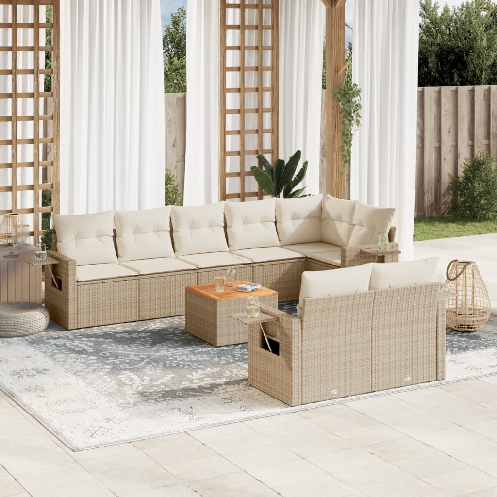9-dijelni set vrtnih sofa s jastucima bež od poliratana