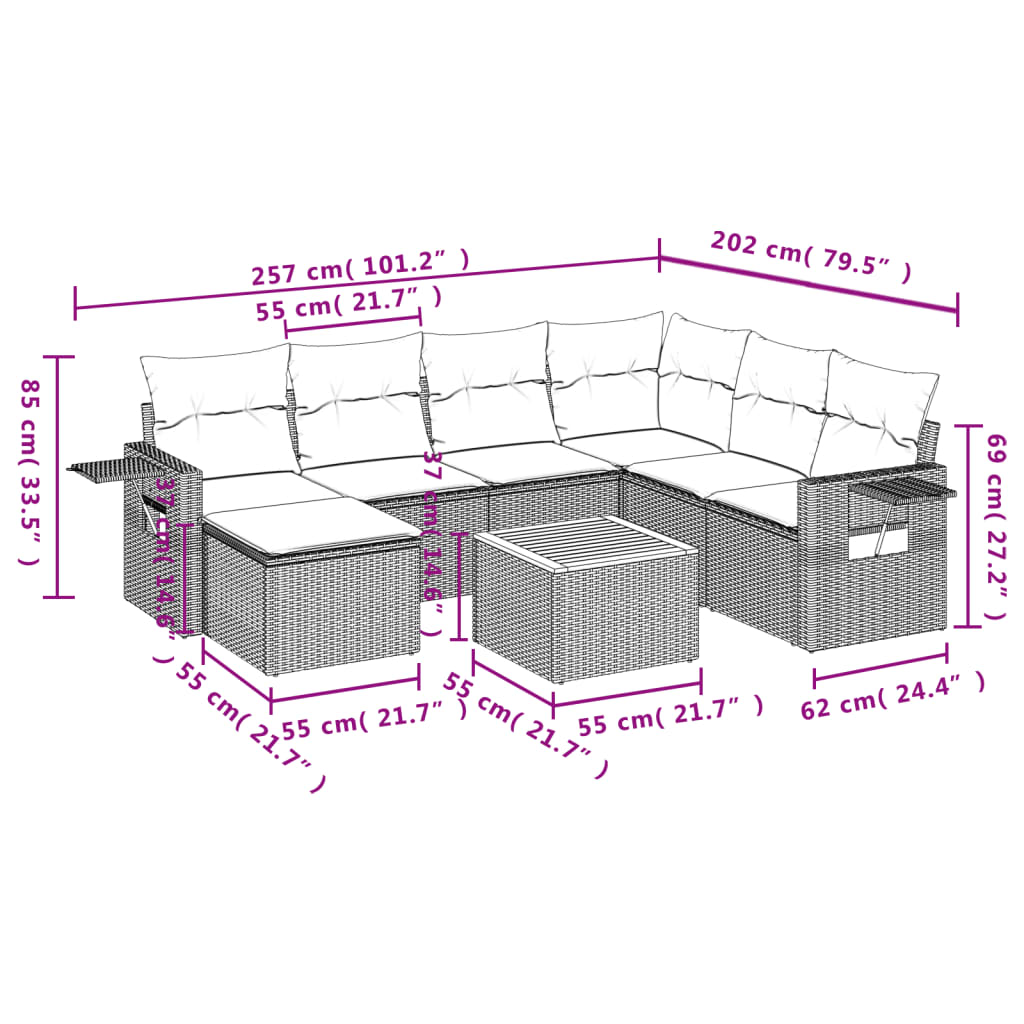 8-dijelni set vrtnih sofa od poliratana s jastucima crni Crna 62 x 62 x 69 cm
