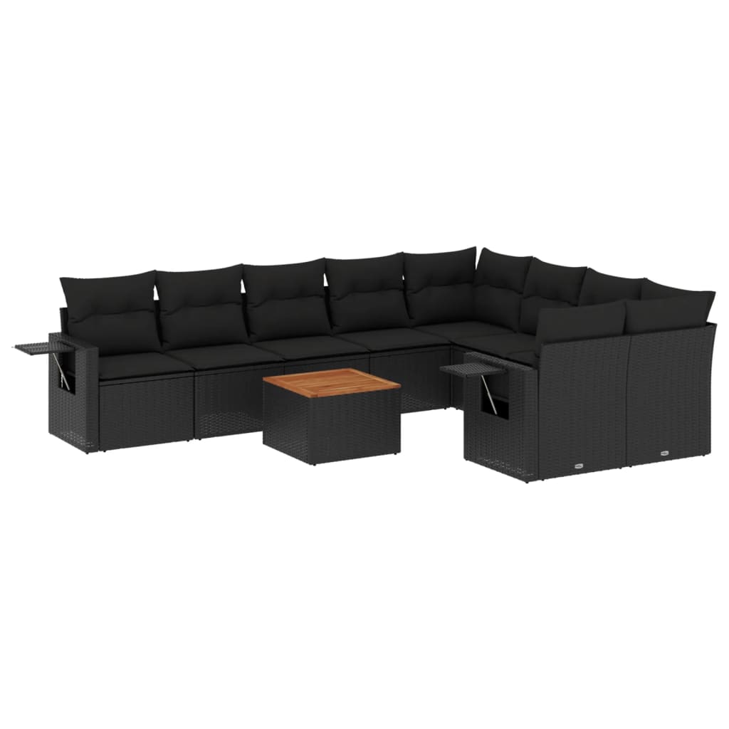 10-dijelni set vrtnih sofa s jastucima crni od poliratana