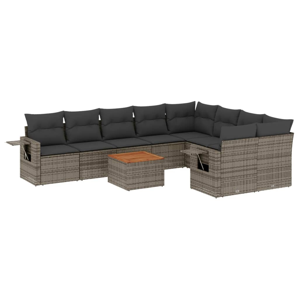10-dijelni set vrtnih sofa od poliratana s jastucima sivi