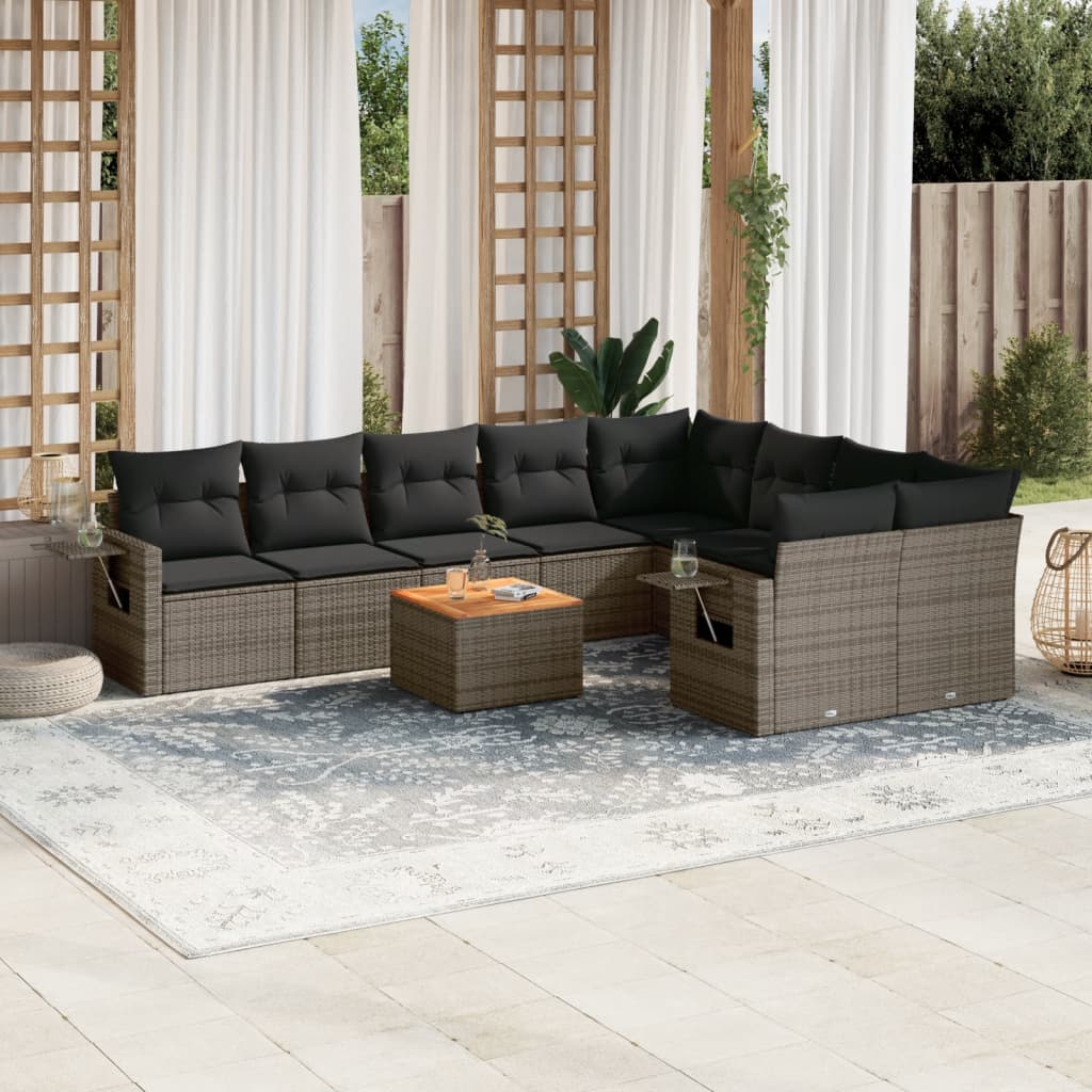 10-dijelni set vrtnih sofa od poliratana s jastucima sivi