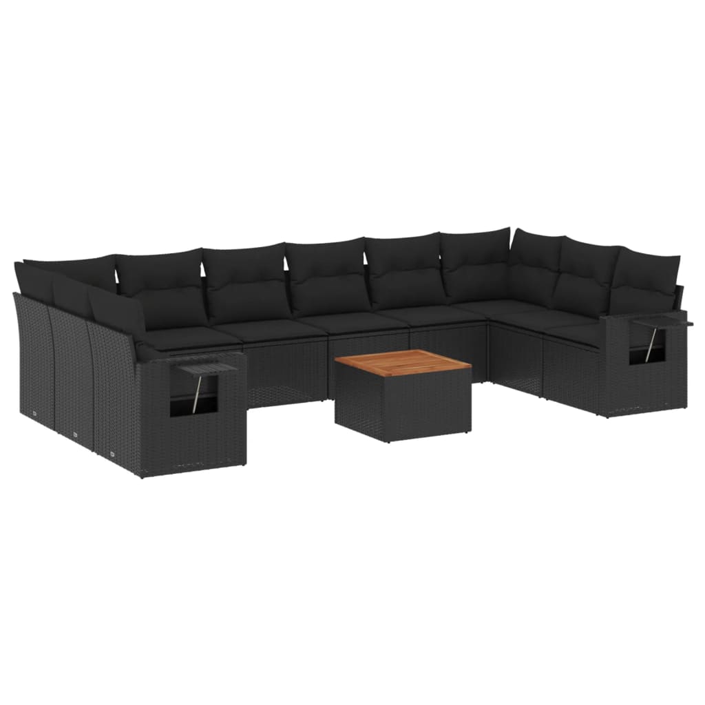 11-dijelni set vrtnih sofa od poliratana s jastucima crni Crna 62 x 62 x 69 cm