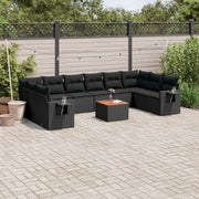 11-dijelni set vrtnih sofa od poliratana s jastucima crni Crna 62 x 62 x 69 cm