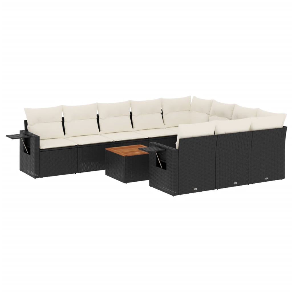 11-dijelni set vrtnih sofa od poliratana s jastucima crni