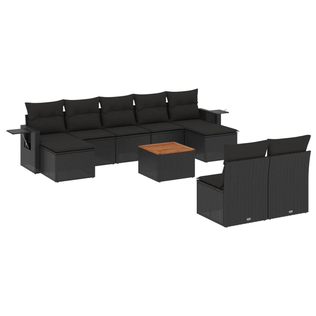 10-dijelni set vrtnih sofa s jastucima crni od poliratana