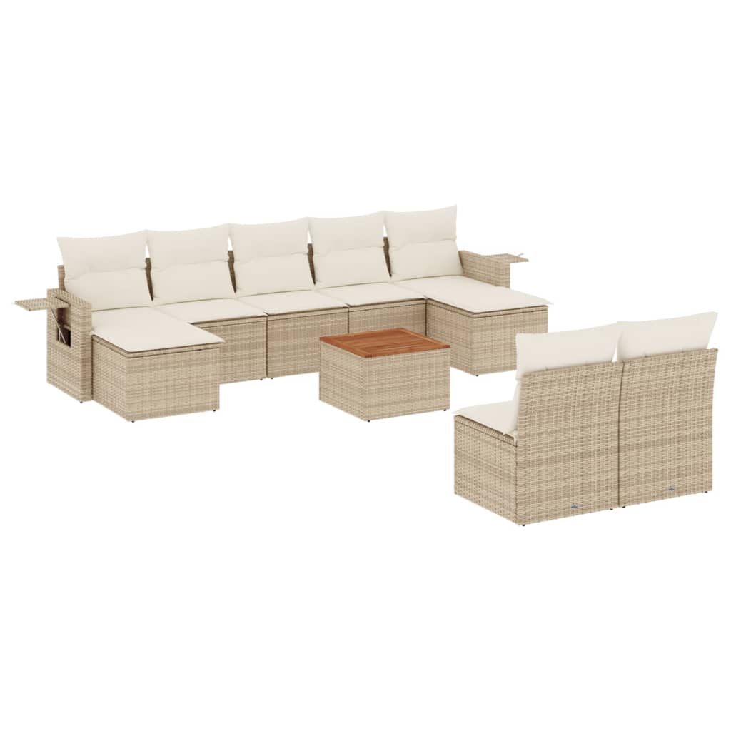 10-dijelni set vrtnih sofa s jastucima bež od poliratana 62 x 62 x 69 cm