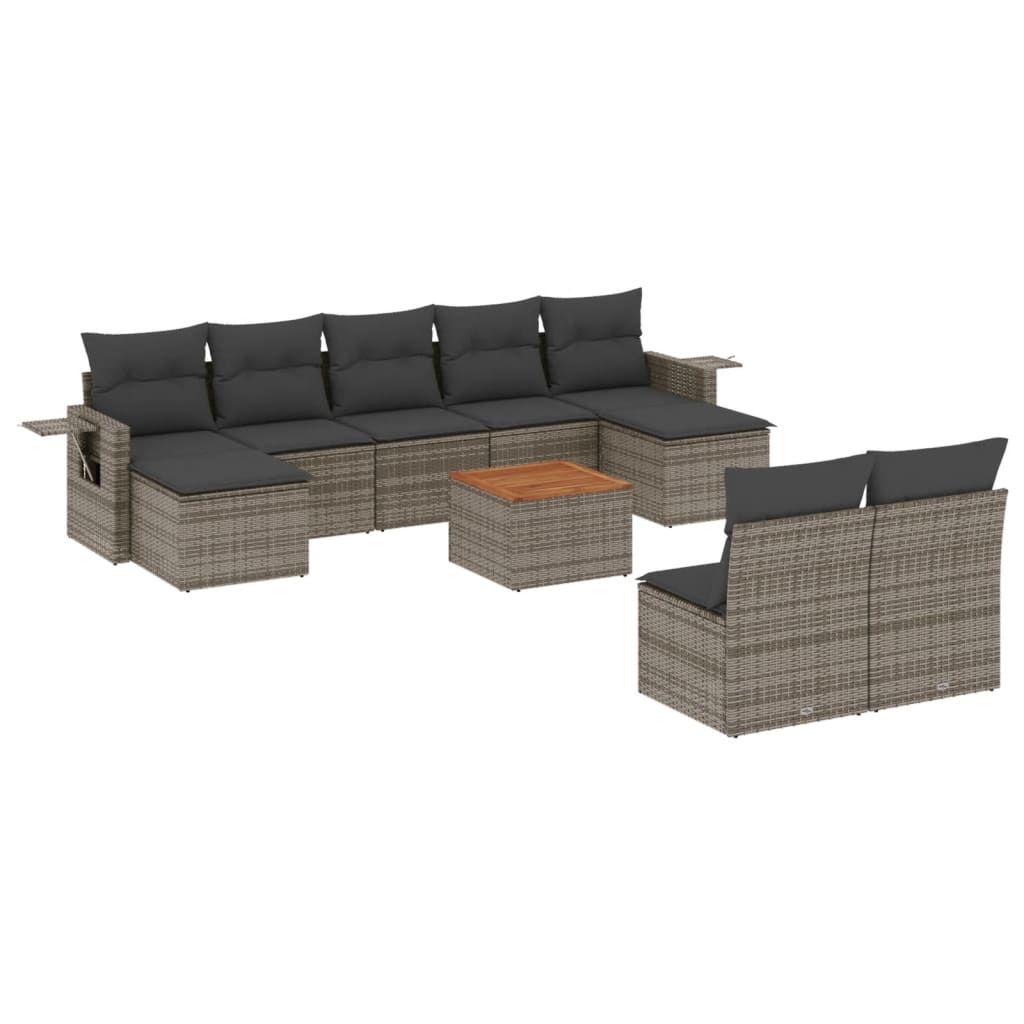 10-dijelni set vrtnih sofa od poliratana s jastucima sivi