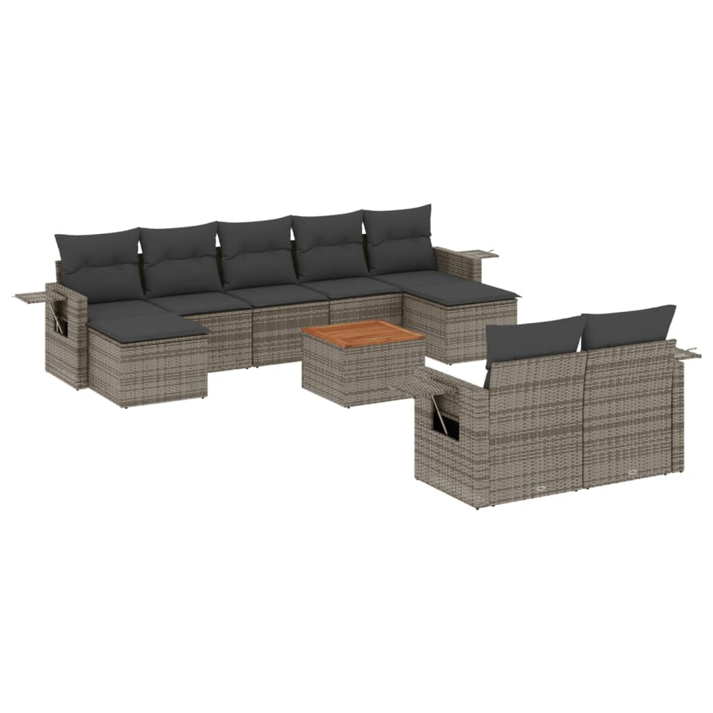 10-dijelni set vrtnih sofa od poliratana s jastucima sivi