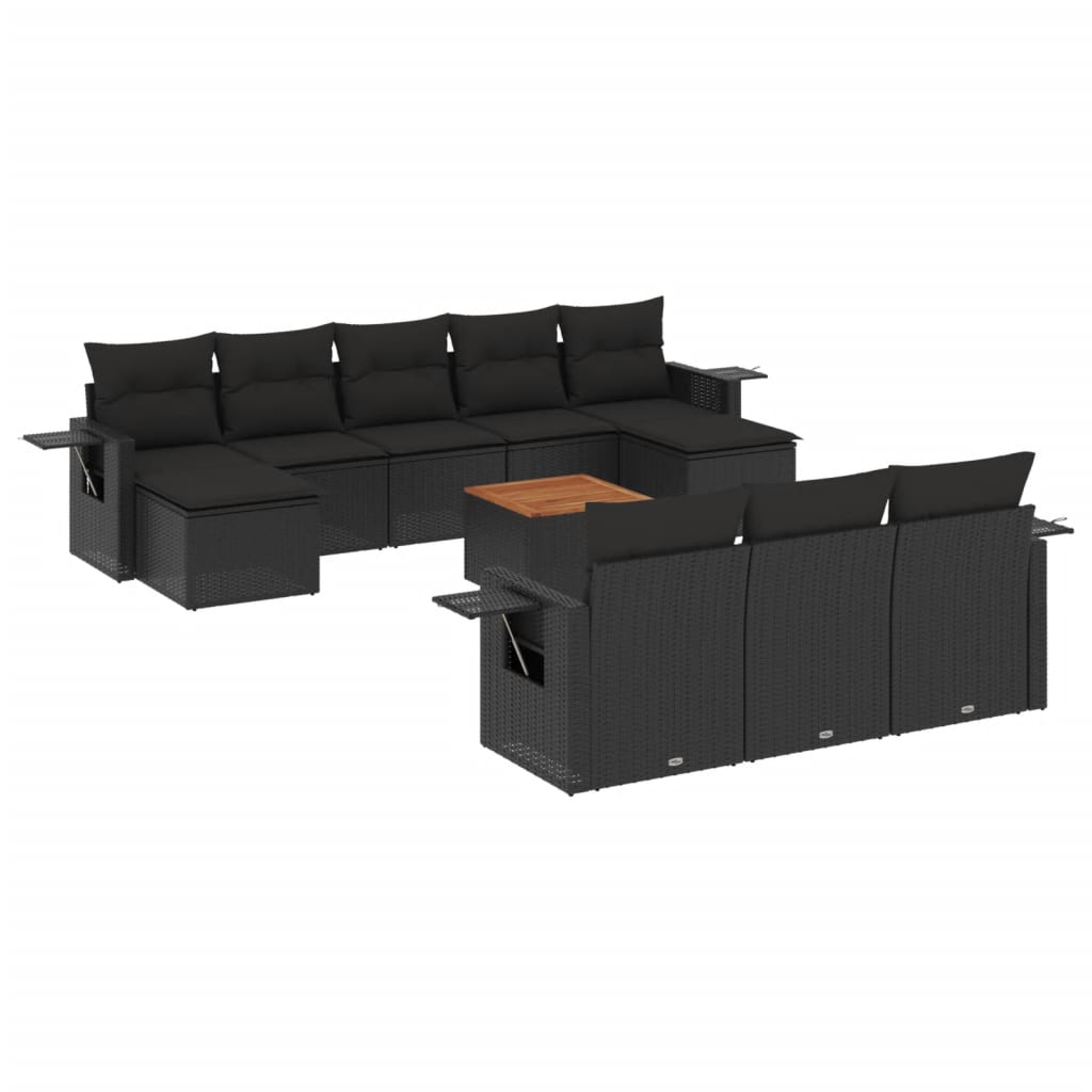11-dijelni set vrtnih sofa od poliratana s jastucima crni