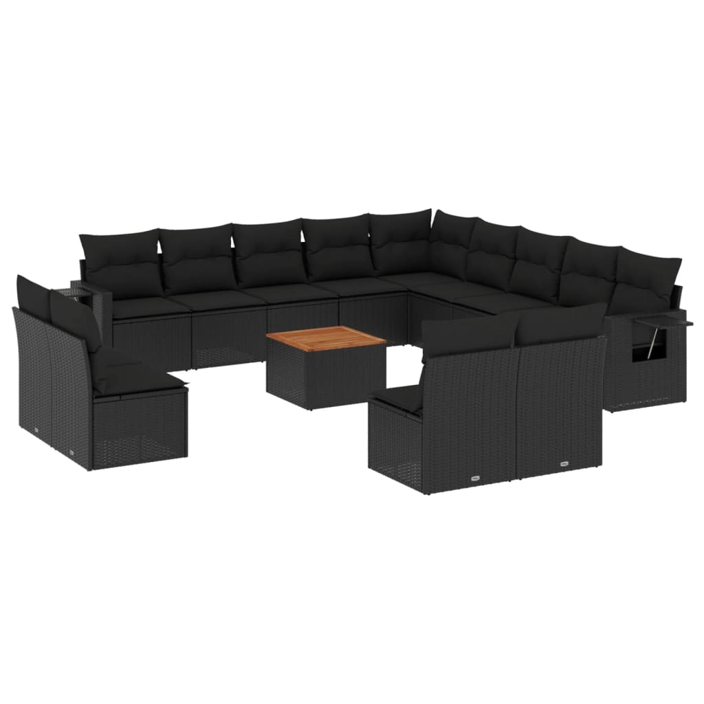 14-dijelni set vrtnih sofa s jastucima poliratan crni