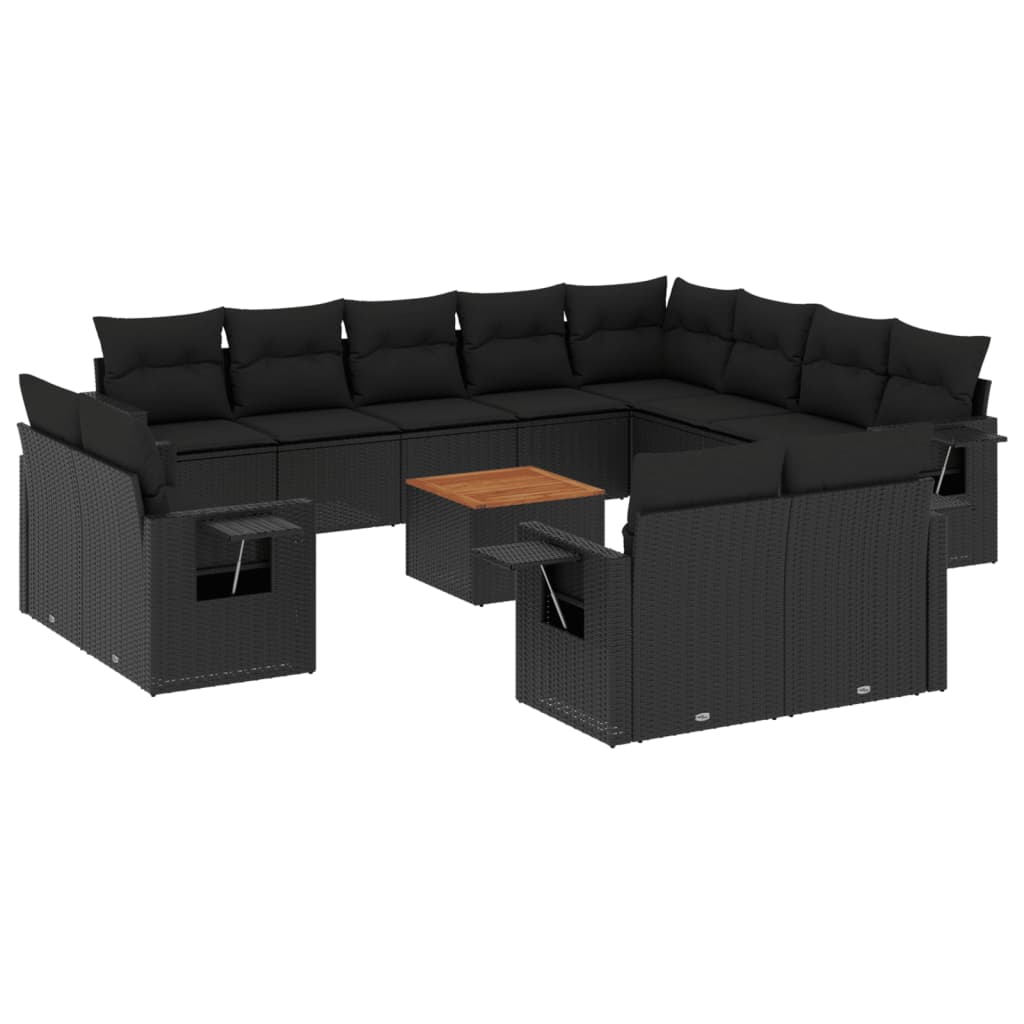 13-dijelni set vrtnih sofa s jastucima poliratan crni