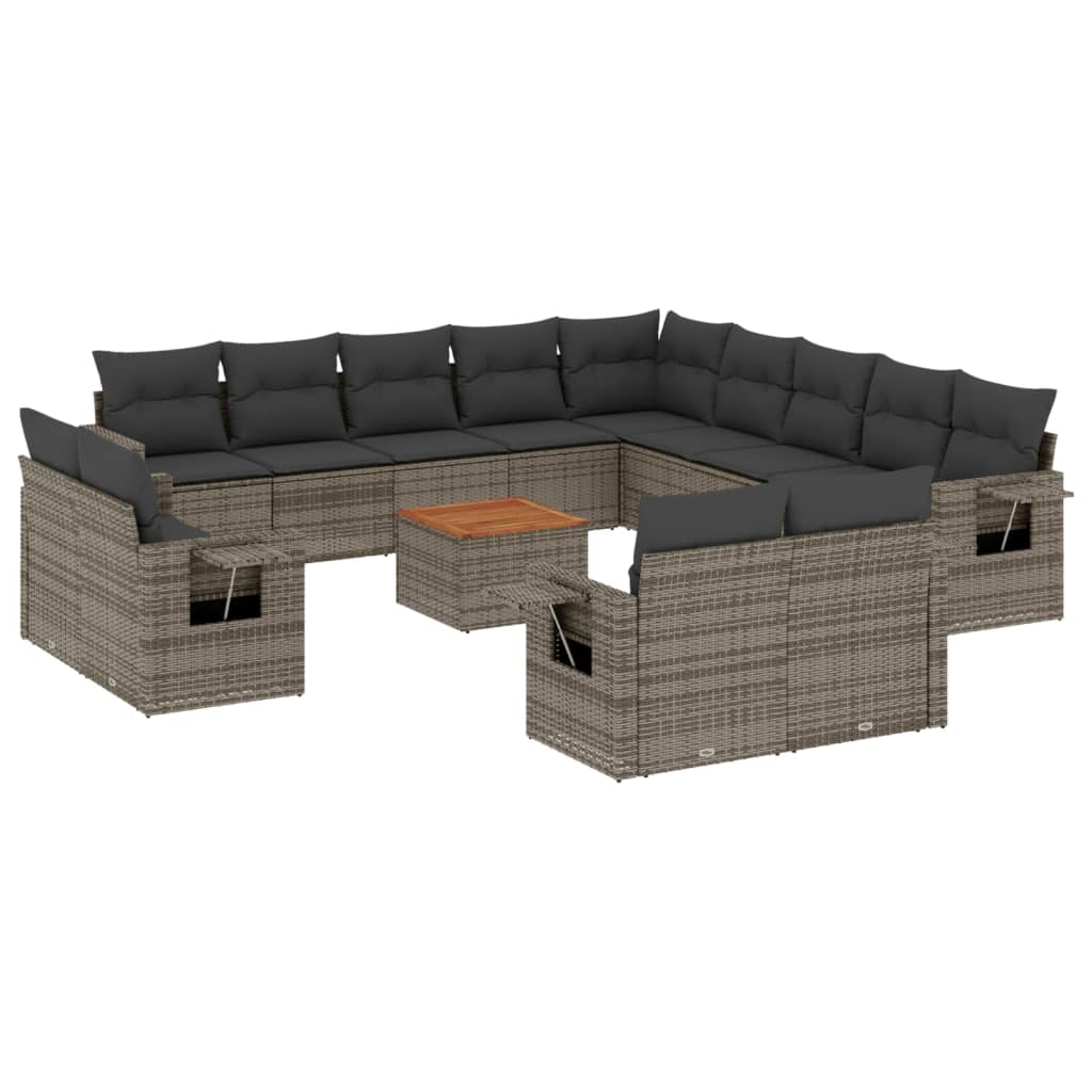14-dijelni set vrtnih sofa od poliratana s jastucima sivi