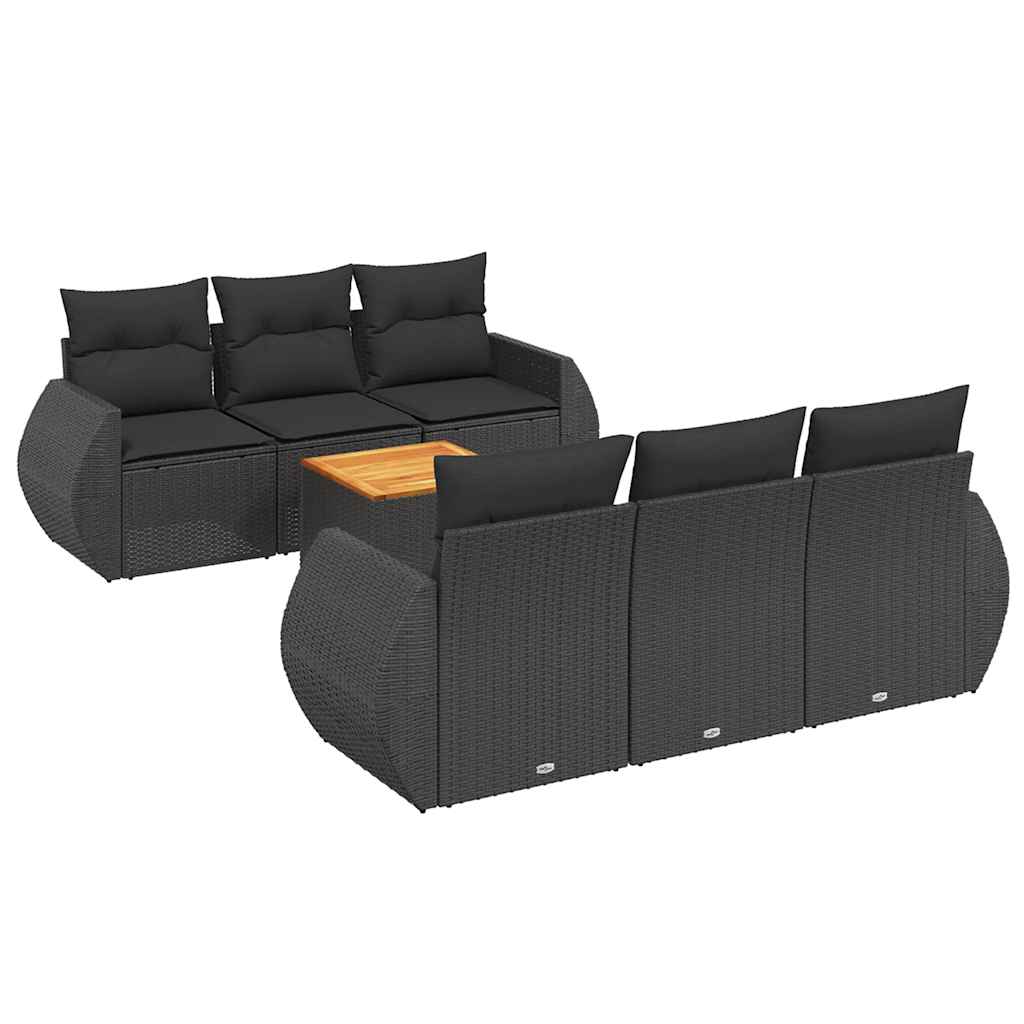 7-dijelni set vrtnih sofa od poliratana s jastucima crni