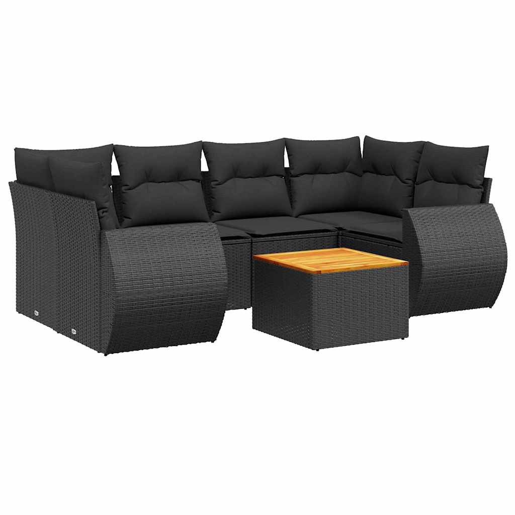 7-dijelni set vrtnih sofa od poliratana s jastucima crni