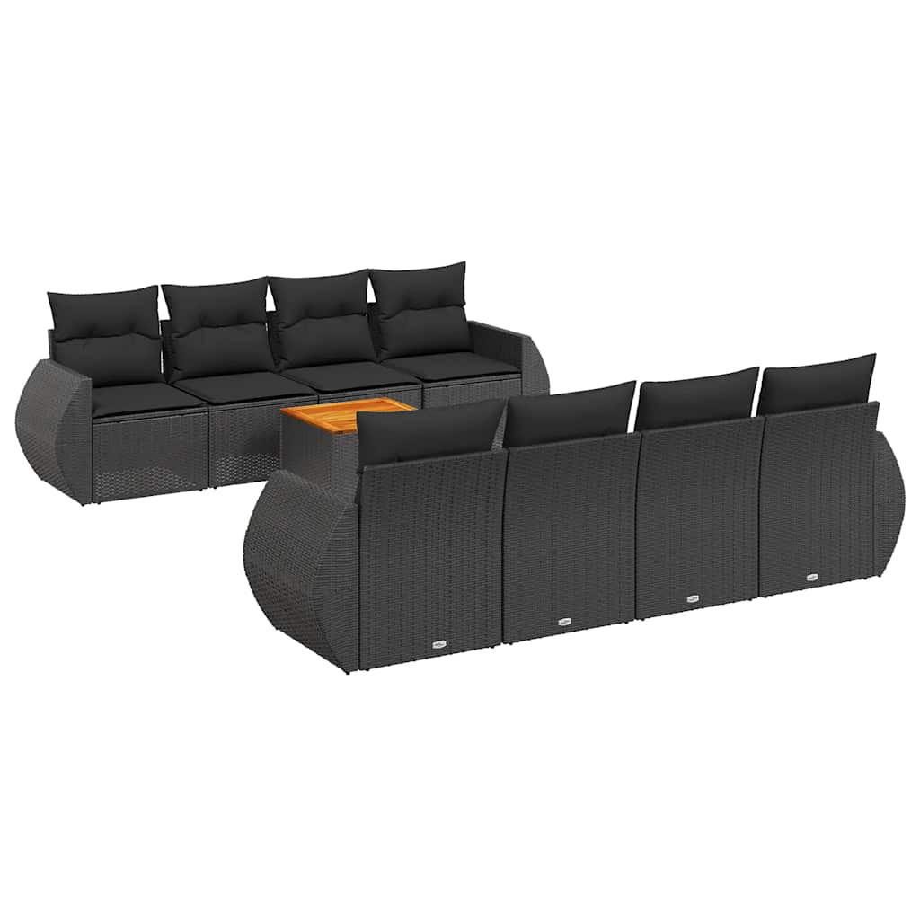 9-dijelni set vrtnih sofa s jastucima crni od poliratana