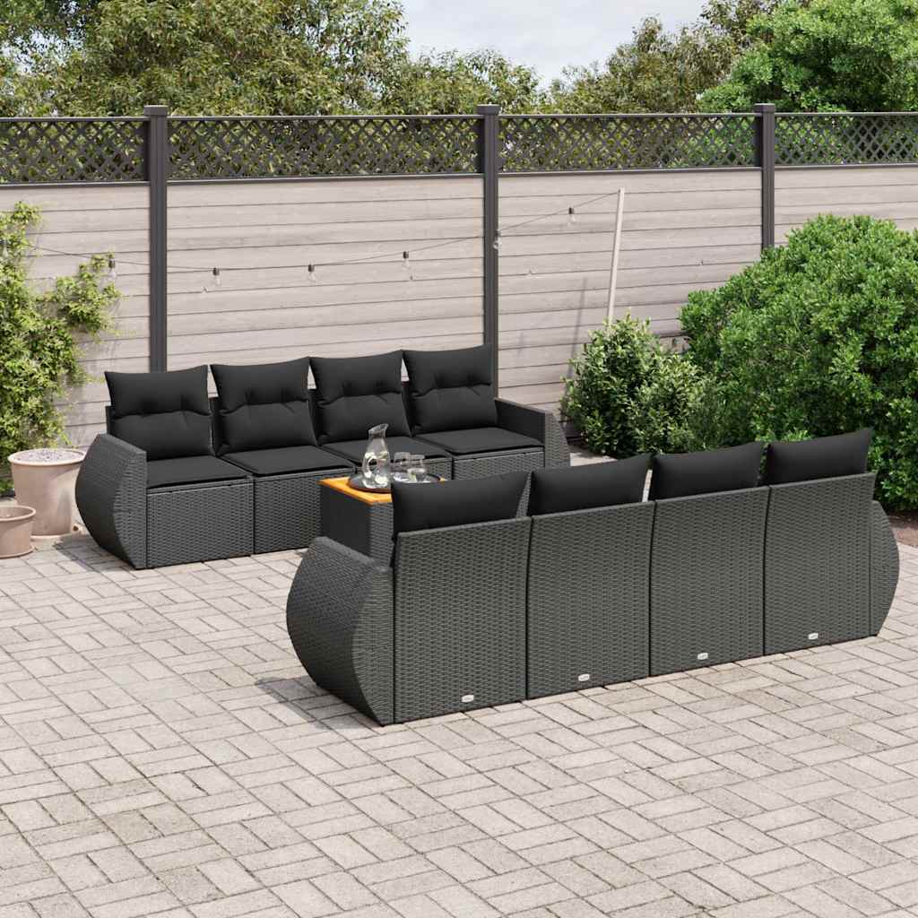 9-dijelni set vrtnih sofa s jastucima crni od poliratana