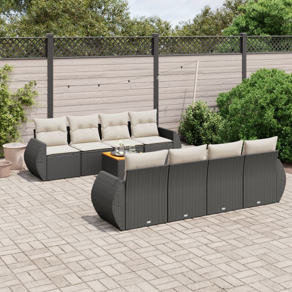 9-dijelni set vrtnih sofa s jastucima crni od poliratana Crna 70 x 62 x 69 cm