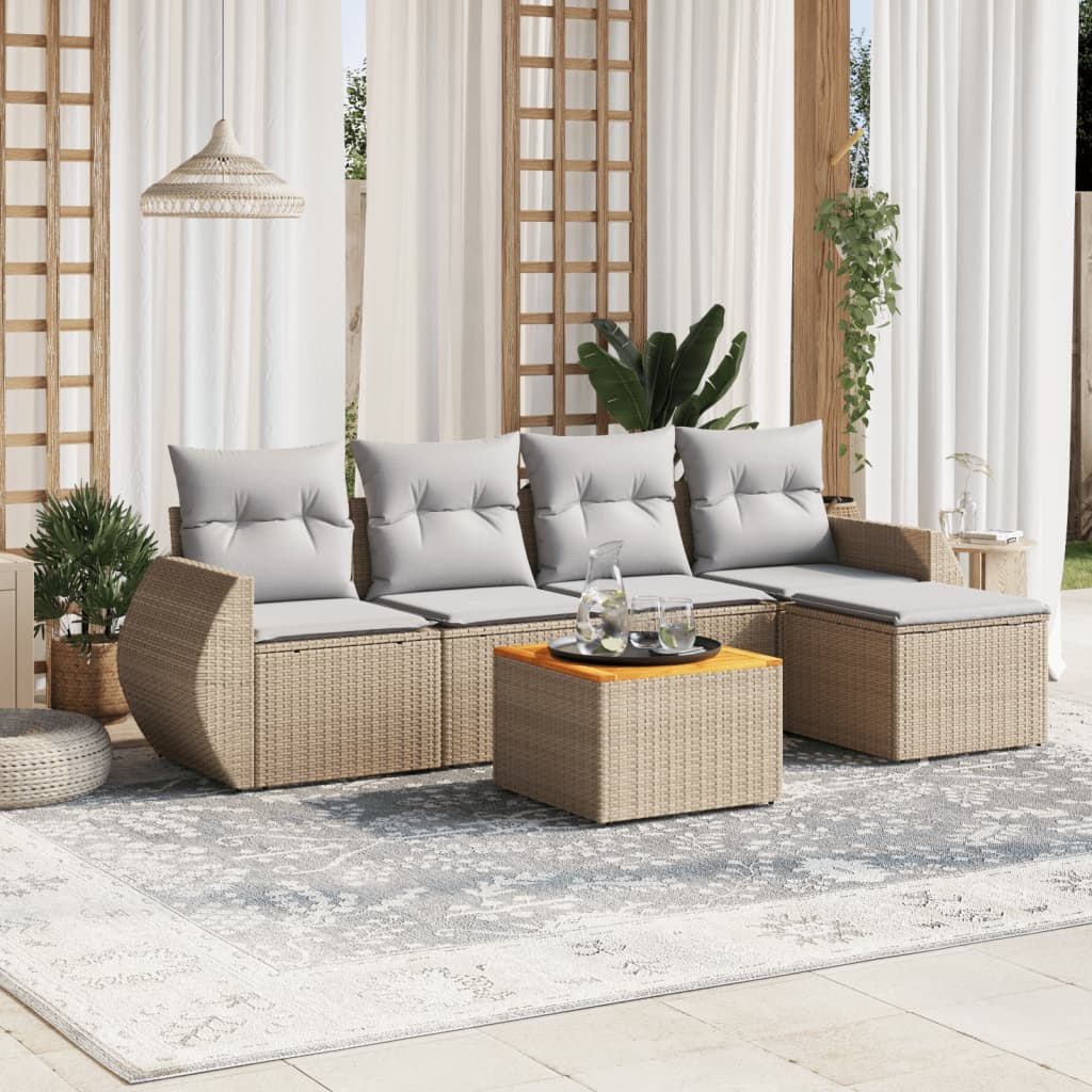 6-dijelni set vrtnih sofa s jastucima bež od poliratana 71 x 62 x 69 cm