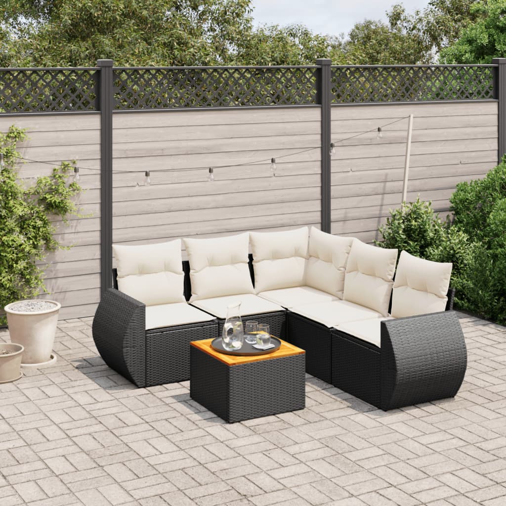 6-dijelni set vrtnih sofa s jastucima crni od poliratana