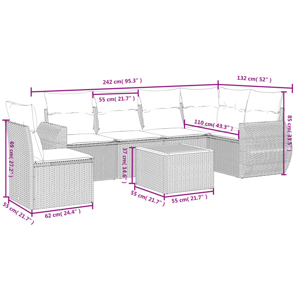 7-dijelni set vrtnih sofa sivi od poliratana