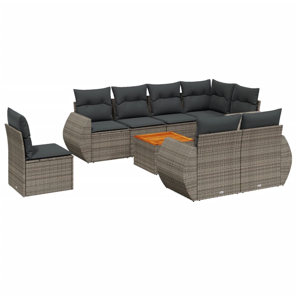 9-dijelni set vrtnih sofa od poliratana s jastucima sivi