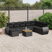 9-dijelni set vrtnih sofa s jastucima crni od poliratana