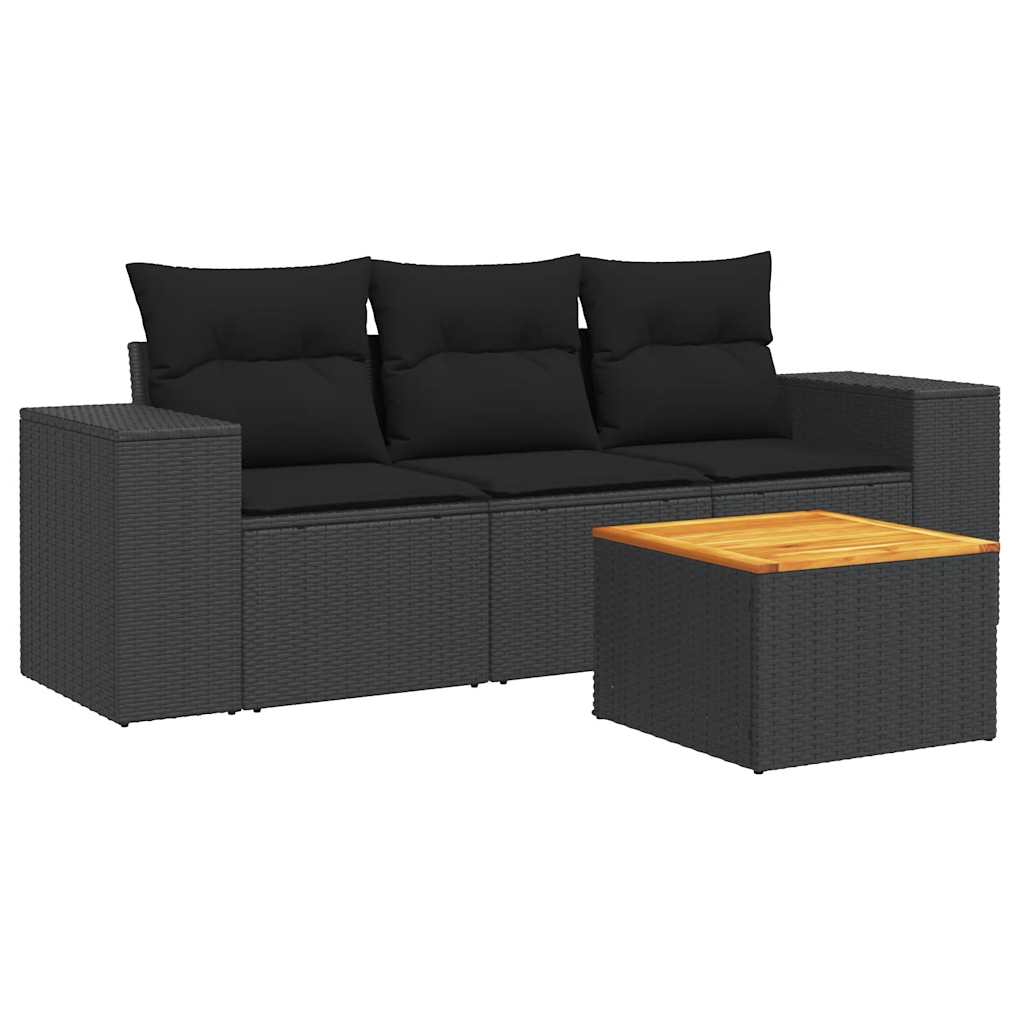 4-dijelni set vrtnih sofa od poliratana s jastucima crni