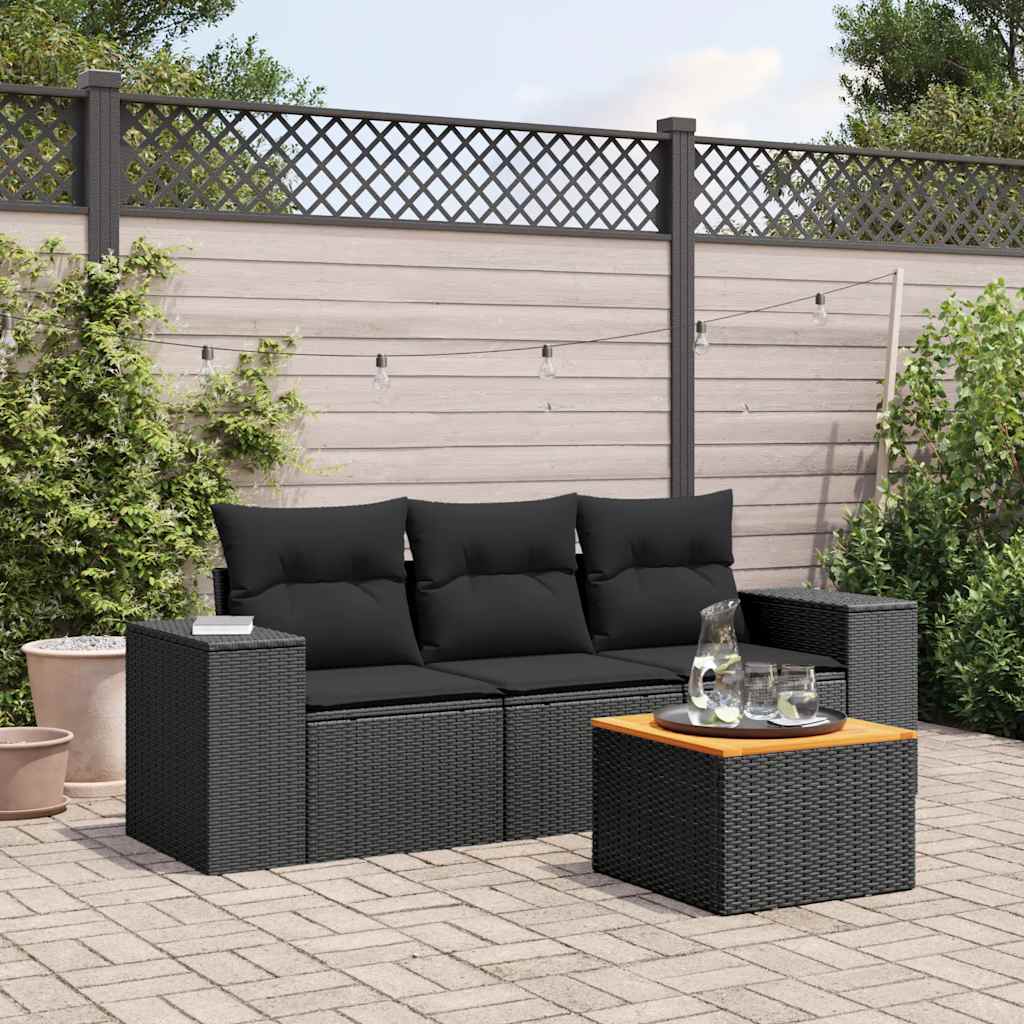 4-dijelni set vrtnih sofa od poliratana s jastucima crni
