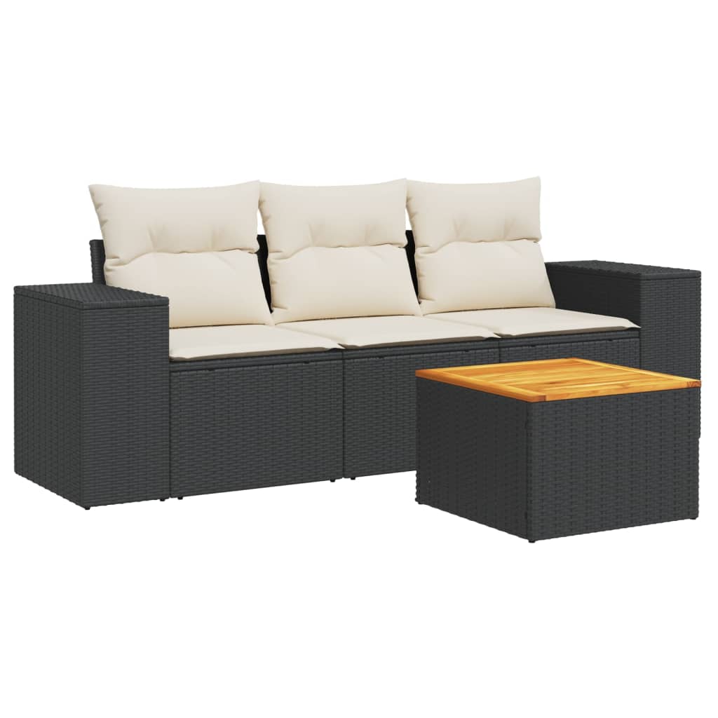 4-dijelni set vrtnih sofa od poliratana s jastucima crni