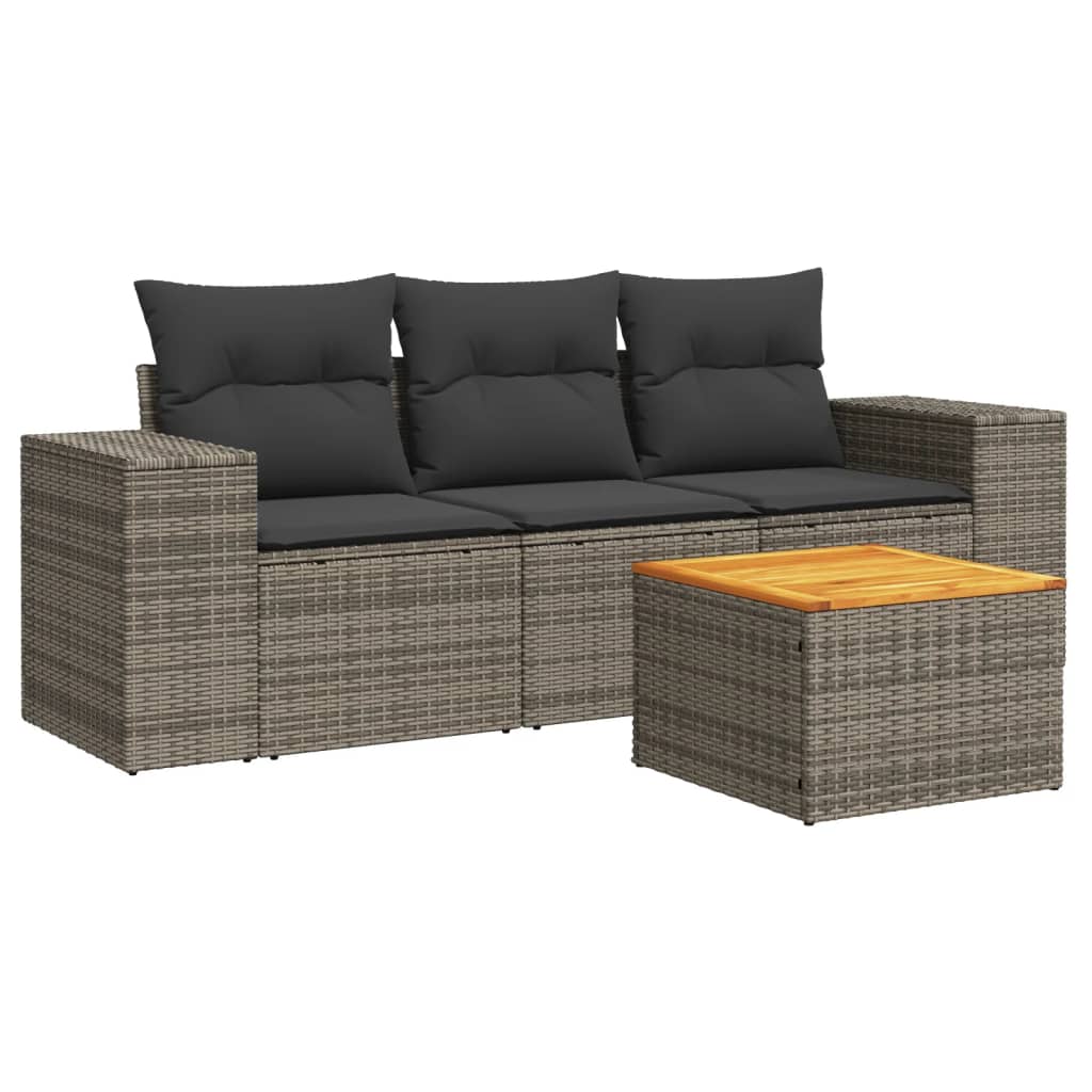 4-dijelni set vrtnih sofa od poliratana s jastucima sivi