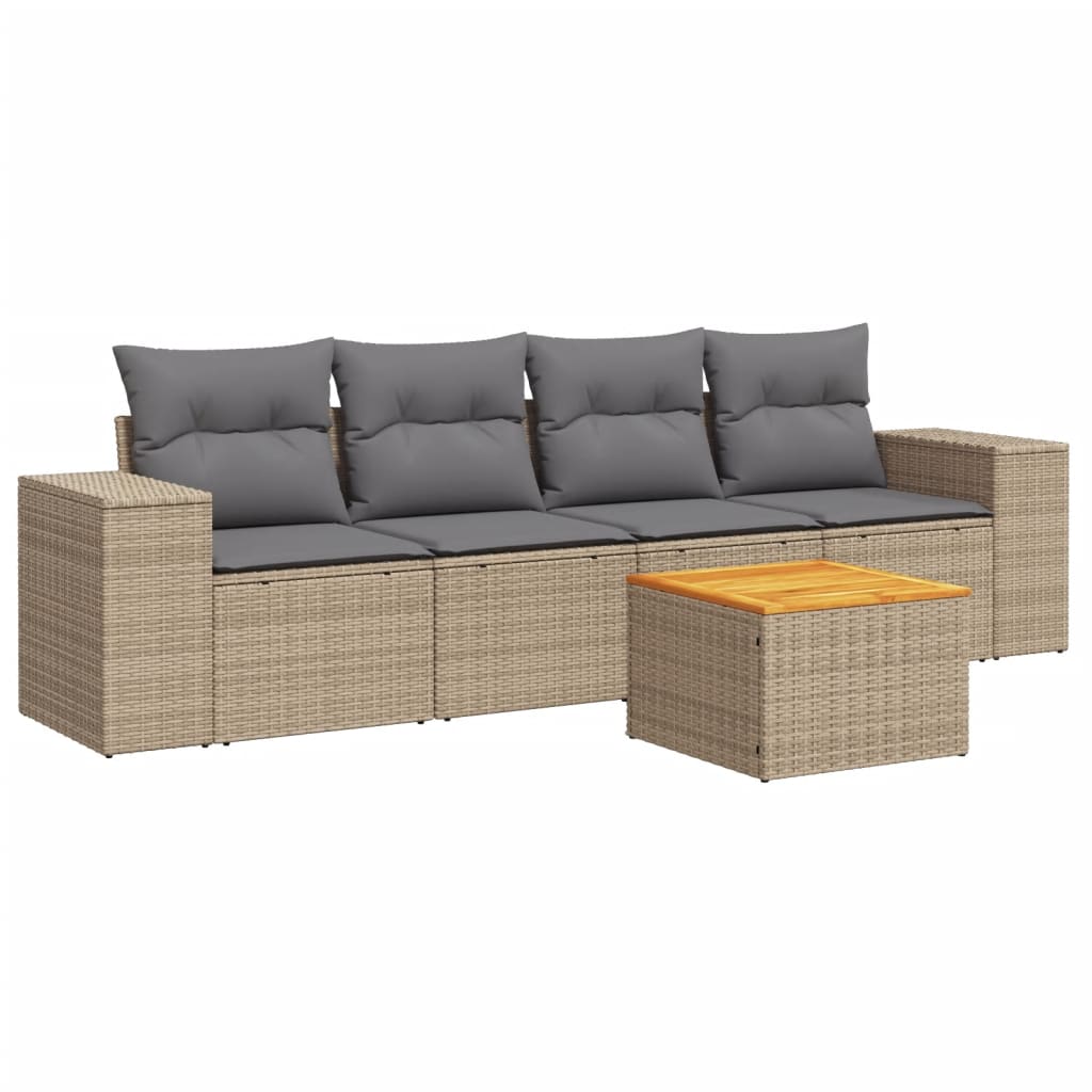 5-dijelni vrtni set sofa s jastucima bež od poliratana