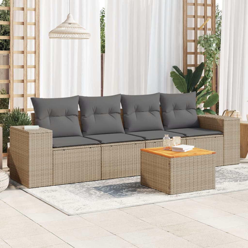 5-dijelni vrtni set sofa s jastucima bež od poliratana