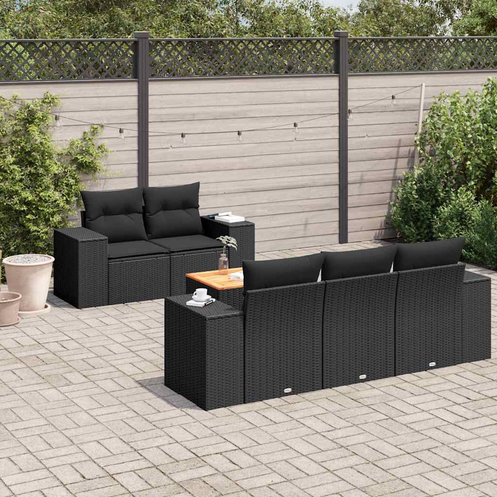 6-dijelni set vrtnih sofa s jastucima crni od poliratana